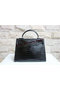 Hermes Kelly 32cm Shoulder Bag Black Croco Patent Leather K32 Silver Replica