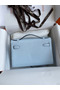 Hermes Kelly Pochette Handmade Bag In Blue Brume Epsom Calfskin Replica