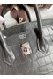 Hermes Birkin 25 Bag In Dark Grey Matte Alligator Crocodile Skin Replica