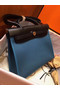 Hermes Herbag 31CM Original Canvas Leather & Calfskin 45987 Blue&Black Replica