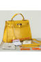 Hermes Kelly 32cm Shoulder Bags Yellow Iridescent Croco Leather Gold Replica