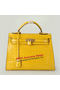 Hermes Kelly 32cm Shoulder Bags Yellow Iridescent Croco Leather Gold Replica