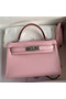 Hermes Kelly Mini II Sellier Handmade Bag In Rose Sakura Chevre Mysore Leather Replica