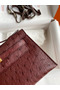 Hermes Kelly Pochette Handmade Bag In Bordeaux Ostrich Leather Replica