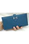 Hermes Bearn Japonaise Bi-Fold Wallet Litchi Leather A208 Blue Replica