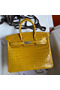 Hermes Birkin 25 Handmade Bag In Yellow Crocodile Niloticus Shiny Skin Replica