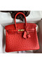 Hermes Birkin 25 Retourne Handmade Bag In Red Ostrich Leather Replica