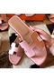 Hermes Oran Slide Sandals In Pink Swift Calfskin Replica