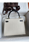 Hermes Kelly Sellier 25 Bicolor Bag in White and Black Mysore Goatskin Replica