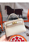 Hermes original mini Kelly chevre mysore K19CM white&Gold Metal Replica