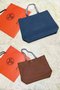 Hermes Shopper Double-Sided Bag Original Leather HS1209 Blue&Wheat Replica