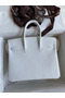 Hermes Birkin 25 Retourne Handmade Bag In White Clemence Leather Replica
