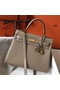 Hermes Kelly 28cm Bag In Gris Tourterelle Clemence Leather GHW Replica
