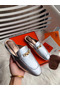 Hermes Oz Mules In Silver Metallic Calfskin Replica