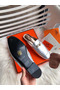 Hermes Oz Mules In Silver Metallic Calfskin Replica