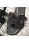 Hermes Oran Sandals In Black Suede With Black Crystal Replica