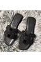 Hermes Oran Sandals In Black Suede With Black Crystal Replica