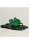 Hermes Galerie Sandals In Green Suede Leather Replica