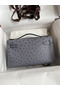 Hermes Kelly Pochette Handmade Bag In Gris Agate Ostrich Leather Replica