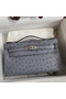 Hermes Kelly Pochette Handmade Bag In Gris Agate Ostrich Leather Replica