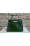 Hermes Kelly 32cm Shoulder Bag Green Croco Patent Leather K32 Silver Replica