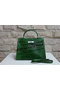 Hermes Kelly 32cm Shoulder Bag Green Croco Patent Leather K32 Silver Replica