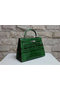 Hermes Kelly 32cm Shoulder Bag Green Croco Patent Leather K32 Silver Replica