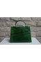 Hermes Kelly 32cm Shoulder Bag Green Croco Patent Leather K32 Silver Replica