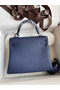 Hermes Kelly Retourne 25 Handmade Bag In Blue Saphir Clemence Leather Replica