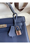 Hermes Kelly Retourne 25 Handmade Bag In Blue Saphir Clemence Leather Replica