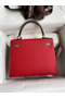 Hermes Kelly Sellier 25 Bicolor Bag in Red and Etain Epsom Calfskin Replica