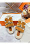 Hermes Women's Chypre Sandals in Tan Suede with Shearling Replica
