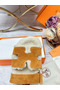 Hermes Women's Chypre Sandals in Tan Suede with Shearling Replica
