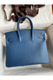 Hermes Birkin 25 Retourne Handmade Bag In Deep Blue Swift Calfskin Replica