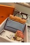 Hermes Herbag 31CM Original Canvas Leather & Calfskin 45987 light blue Blue&brown Replica