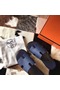 Hermes Izmir Sandals In Navy Blue Clemence Leather Replica