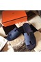 Hermes Izmir Sandals In Navy Blue Clemence Leather Replica