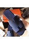 Hermes Izmir Sandals In Navy Blue Clemence Leather Replica