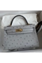 Hermes Kelly Mini II Sellier Handmade Bag In Bleu Glacier Ostrich Leather Replica