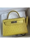 Hermes Kelly Mini II Sellier Handmade Bag In Lime Ostrich Leather Replica