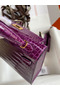 Hermes Kelly Mini II Sellier Handmade Bag In Purple Shiny Alligator Leather Replica