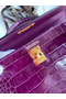 Hermes Kelly Mini II Sellier Handmade Bag In Purple Shiny Alligator Leather Replica