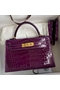 Hermes Kelly Mini II Sellier Handmade Bag In Purple Shiny Alligator Leather Replica
