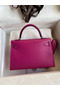 Hermes Kelly Mini II Sellier Handmade Bag In Rose Purple Chevre Mysore Leather Replica