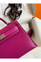 Hermes Kelly Mini II Sellier Handmade Bag In Rose Purple Chevre Mysore Leather Replica