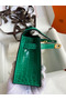 Hermes Kelly Pochette Handmade Bag In Vert Emerald Shiny Alligator Leather Replica