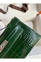 Hermes Kelly Pochette Handmade Bag In Vert Fonce Shiny Alligator Leather Replica