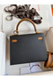 Hermes Kelly Sellier 25 Bicolor Bag in Black and Gold Epsom Calfskin Replica