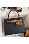 Hermes Kelly Sellier 25 Bicolor Bag in Black and Gold Epsom Calfskin Replica