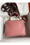 Hermes Kelly Sellier 25 Handmade Bag In Terre Cuite Ostrich Leather Replica